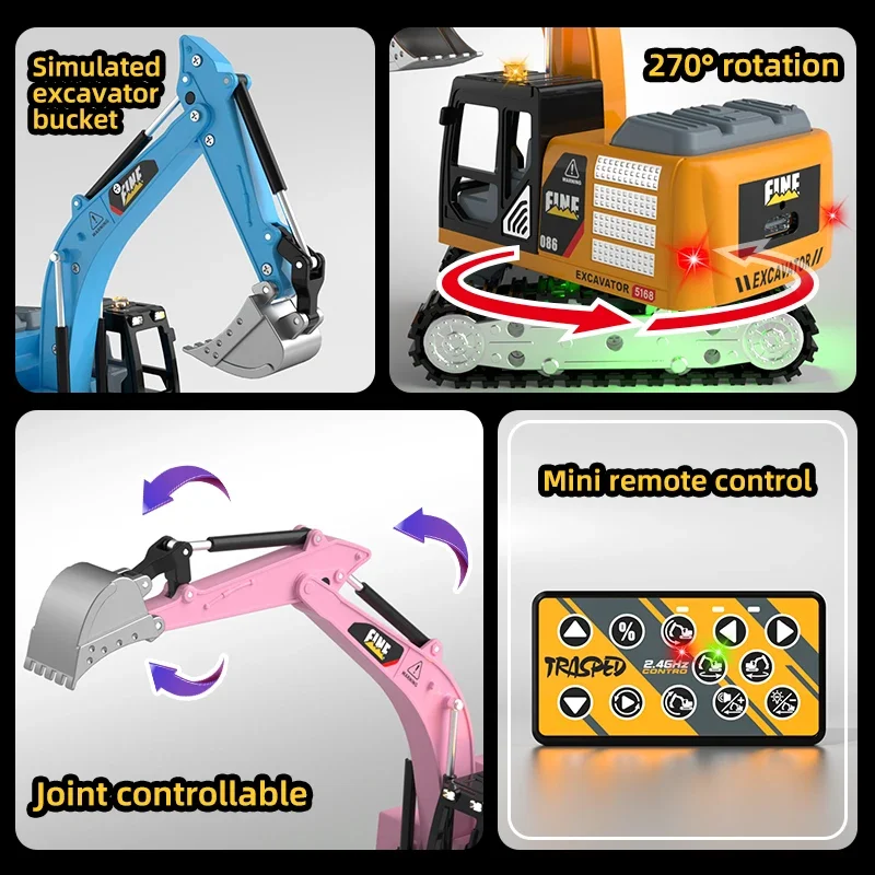 HG4-301 RC Truck Electric Remote Control Excavator Simulation Alloy Engineering Vehicle Toy Car Bulldozer Model Toy Gifts