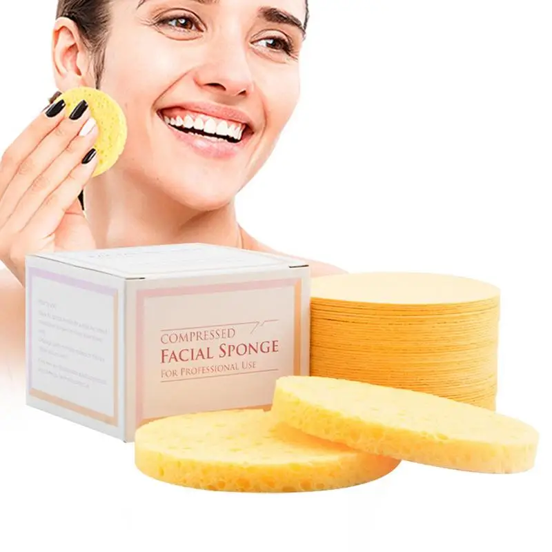 Esponja facial 50 pçs natural comprimido celulose rosto esponja esfrega esponja eco-friendly & reutilizável maquiagem removedor almofadas