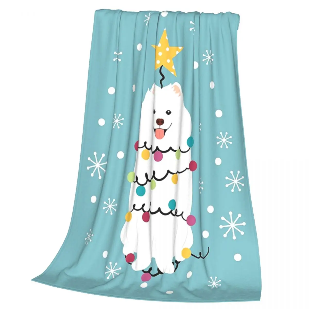 Samoyed Christmas Tree Blankets Soft Warm Flannel Throw Blanket Cover for Bed Living room Picnic Travel Home Couch