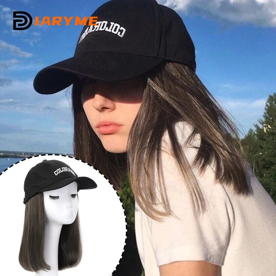 Short Hair Synthetic Wig Cap Hair Extensions Baseball Hat With Hair Attached Summer Hat Wig Adjustable Heat Resistant Fake Hair