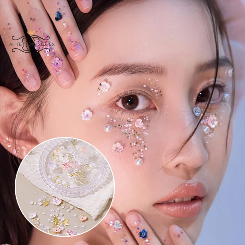 1Box Eyes Face Makeup Facial Decoration Patch Butterfly Diamond Pearl Adhesive Rhinestone Glitter Sequin DIY Nail Art Decoration