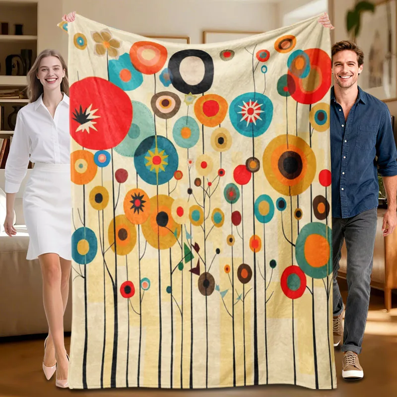 

1 piece floral pattern flannel blanket, colorful, soft, suitable for sofa, bed, office, all-season use.