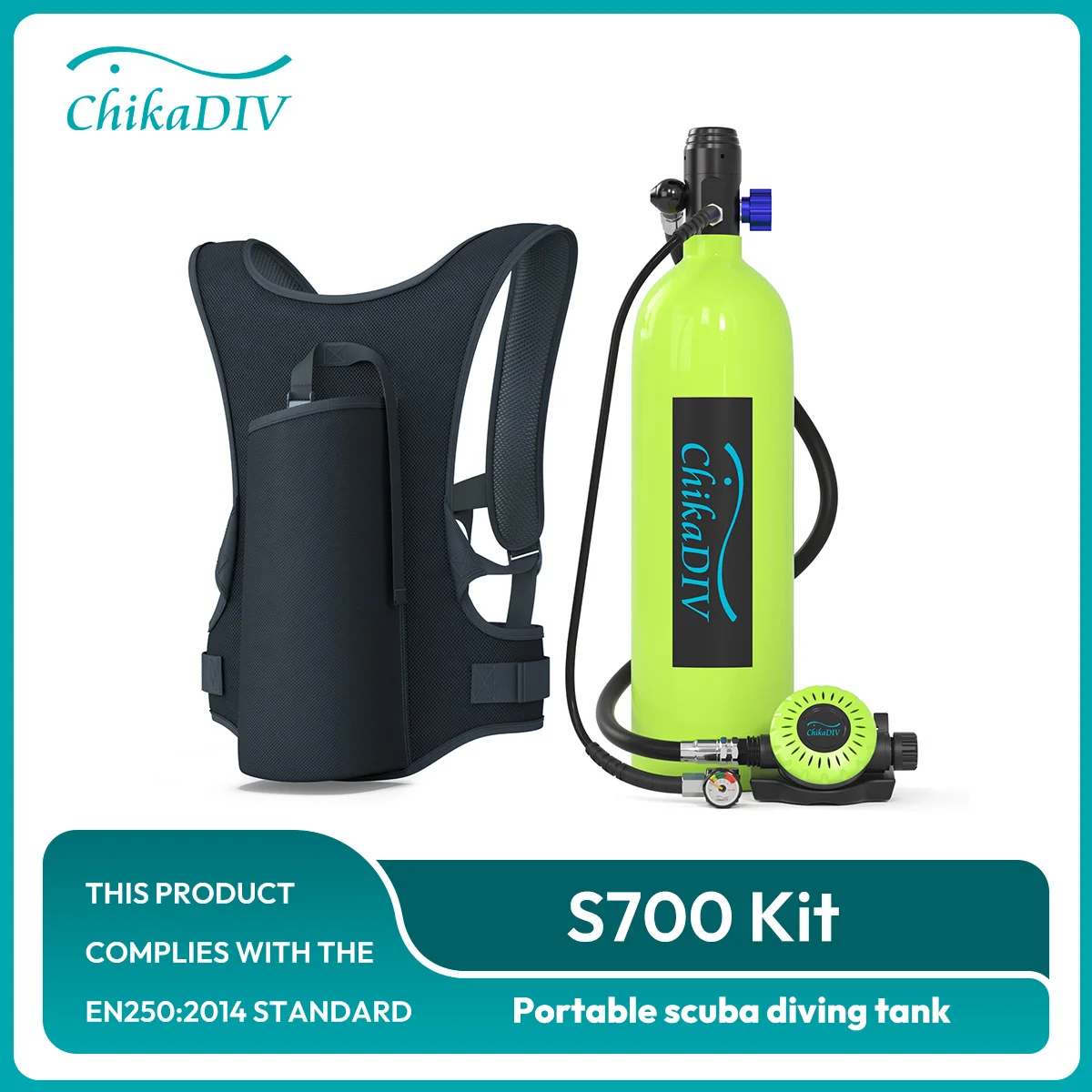 ChikaDIV S700 Mini Scuba Tank 1.9L Portable Diving Tank Reusable Scuba Pony Bottle Backup Dive Air Cylinder up to 30 Minutes