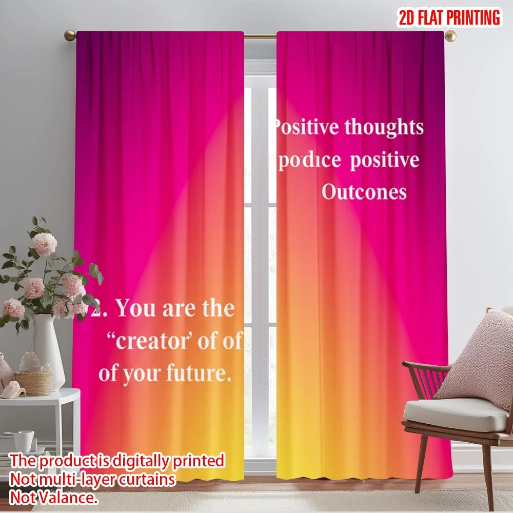 

2pcs 2D flat printing Drapes Positive thoughts positive outcomes future 100% Polyester Fabric Without Electricity Festive