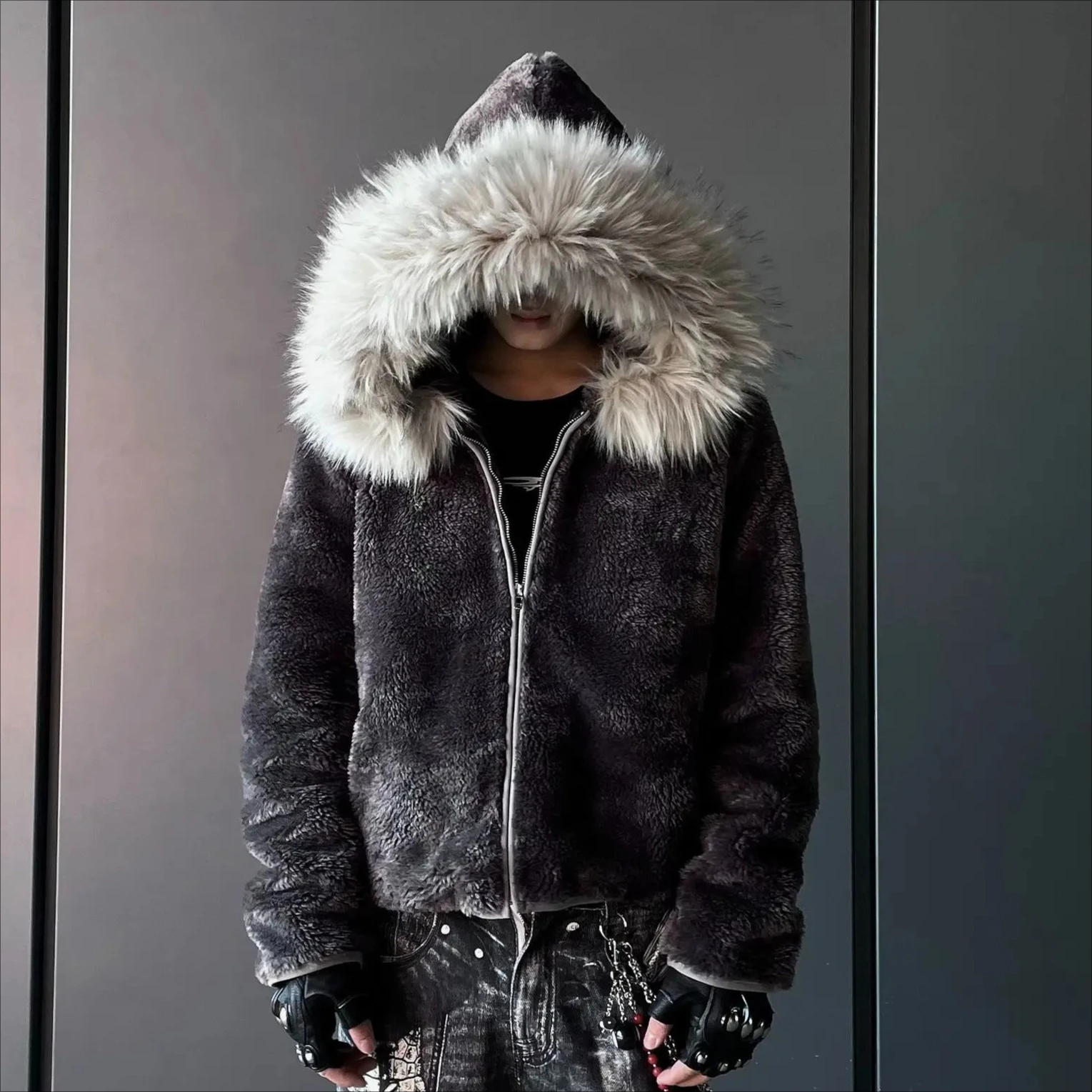 Gothic Men's New Winter Coats Thickened Warm Versatile Trendy Jackets Fur Casual Outerwear Harajuku Y2K Subculture Emo Fashion