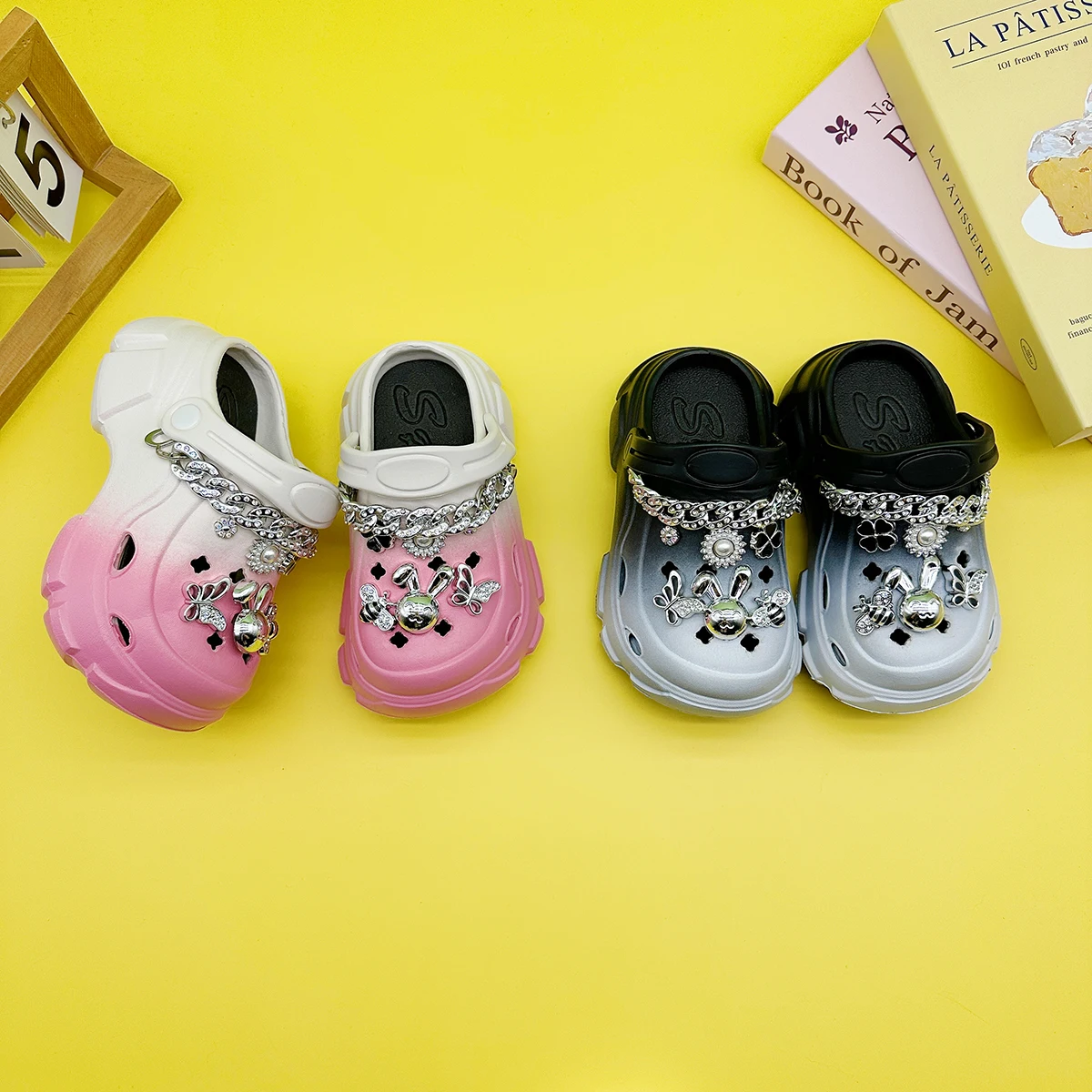 Cute and Versatile Parent-Child Slippers for Boys and Girls, New Cartoon Silver Chain Rabbit Head Clogs, Soft-Soled Non-Slip Closed-Toe Sandals 606