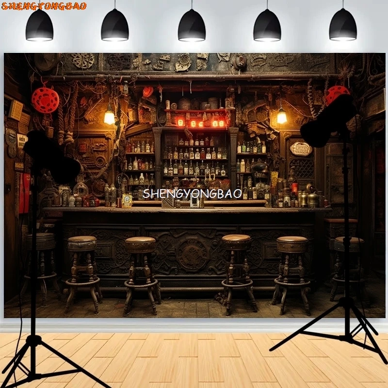 Vintage Old Tavern Barista Coffee Shop Bar Photography Backdrop Warm Medieval Inn Fantasy Retro Photo Studio Background LJG-02