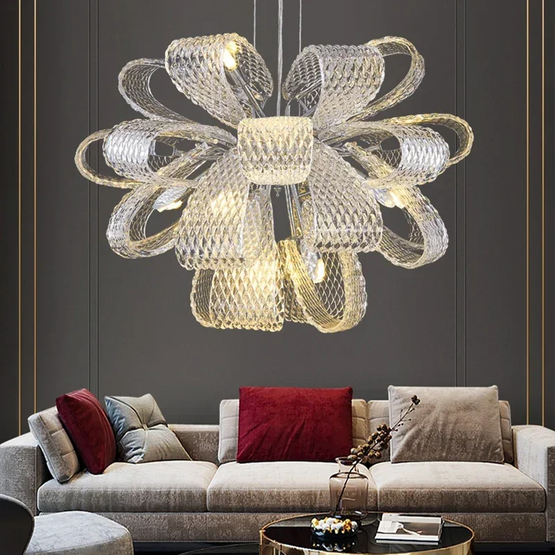 Lampe LED suspendue moderne en verre en forme de fleur pour salon, luminaires décoratifs de plafond intérieur de salle à manger.
