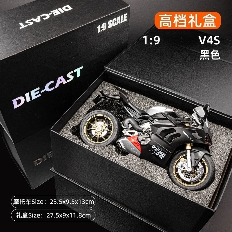 1:9 V4S Motorcycle Sliding Toy Locomotive Lighting Model Ornament Collection Diecast Alloy Car Model Collectible