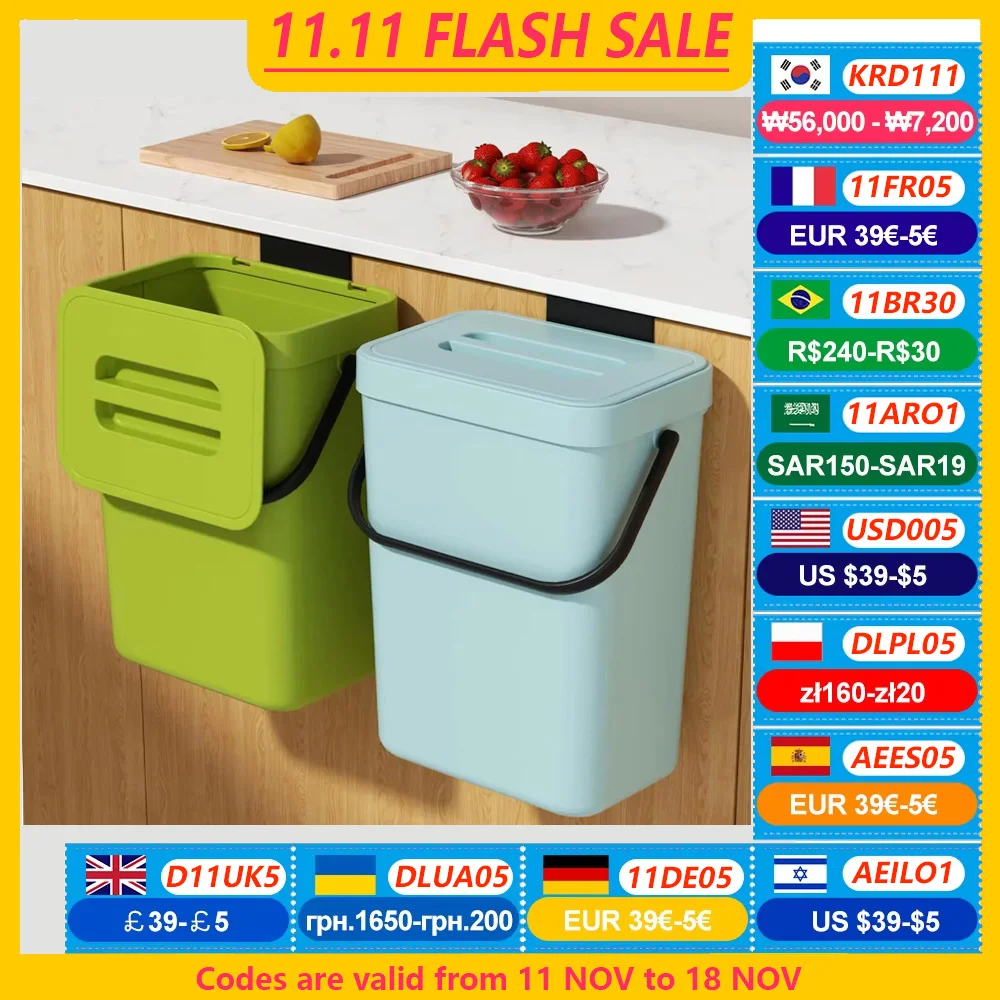 Food Waste Basket Bin for Kitchen, Small Countertop Compost Bin with Lid,Odor-Free Food Scrap Container,Wall Mounted Garbage Can