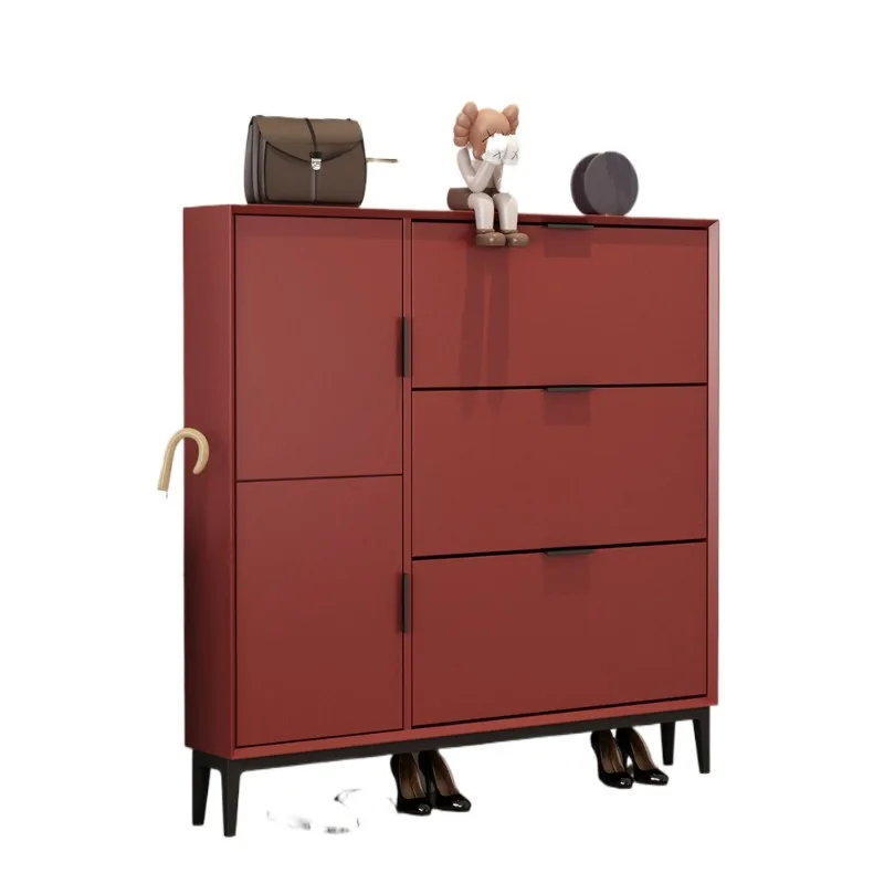 tipping bucket shoe rack at the door of the home, extremely narrow solid wood storage, integrated high-end entrance cabinet