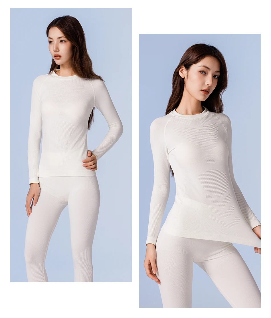 COPOZZ Nahtloses Ski-Thermo-Unterwäsche-Set für Damen und Herren, hochelastisch, Rundhalsausschnitt, schnell trocknend, feuchtigkeitsableitend, Sport-Baselayer, lange Unterhose – Detail 24