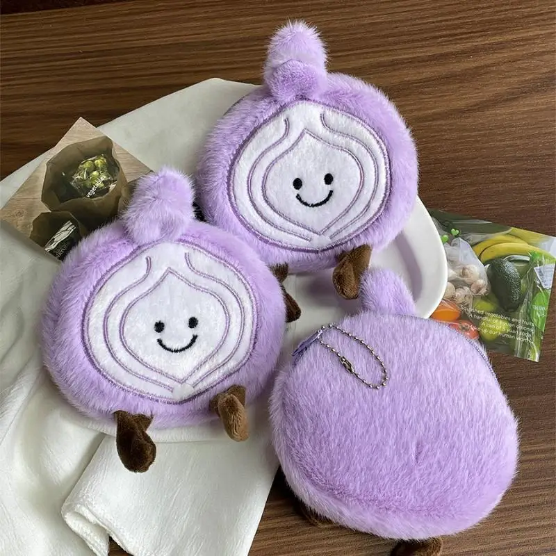 Lindo cebolla de peluche monedero colgante llavero Kawaii dibujos animados simulación creativa cebolla bolsa de almacenamiento varios dijes cartera