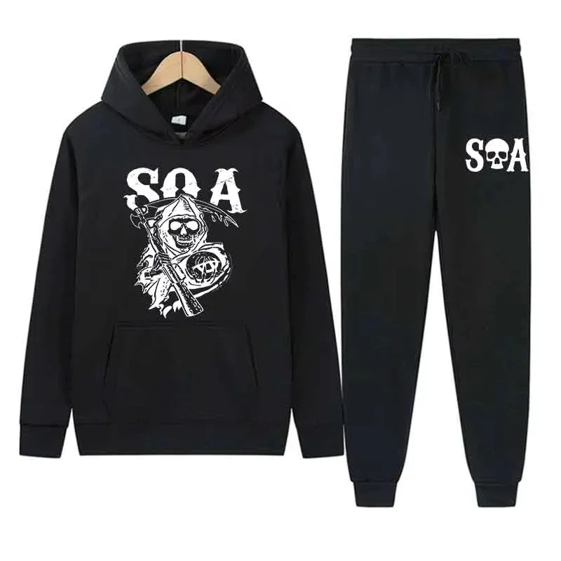 

2025 Spring Autumn Men Casual 2PC Sets Big Pocket Sweatshirts Street Print Sports Suit Hoodie Tops Slim pants Fashion Trendy Out