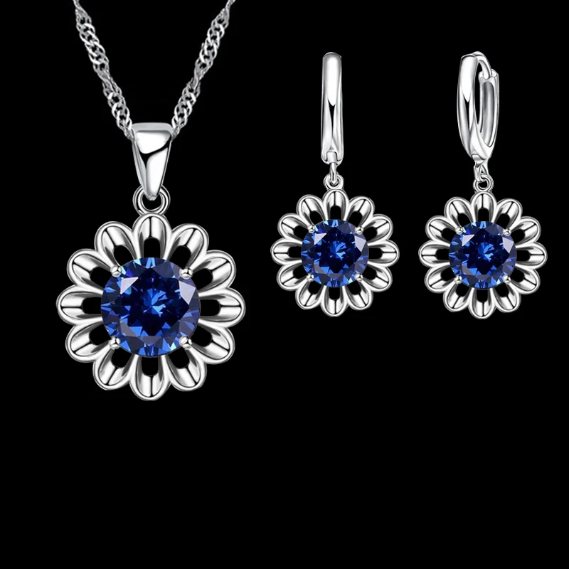 Nowy modny zestaw biżuterii ślubnej dla kobiet Najwyższa jakość 925 Sterling Silver Kolorowy kryształowy naszyjnik Naszyjnik Hoop Kolczyk Duża promocja