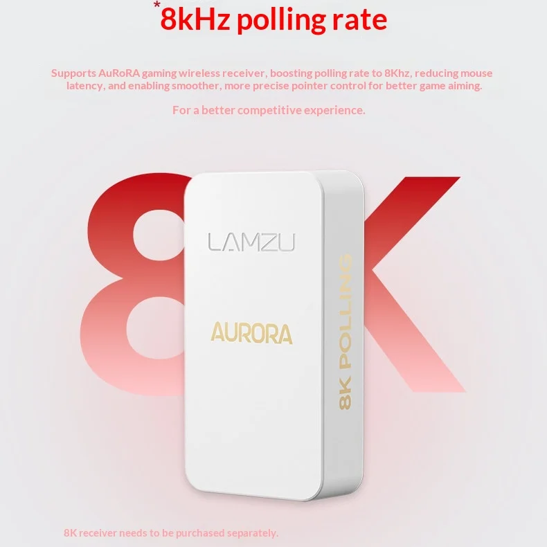 Mouse Gamer Sem Fio LAMZU Atlantis Mini 8000hz Edição Campeã Leve Vermelho e Branco para Esports CSGO