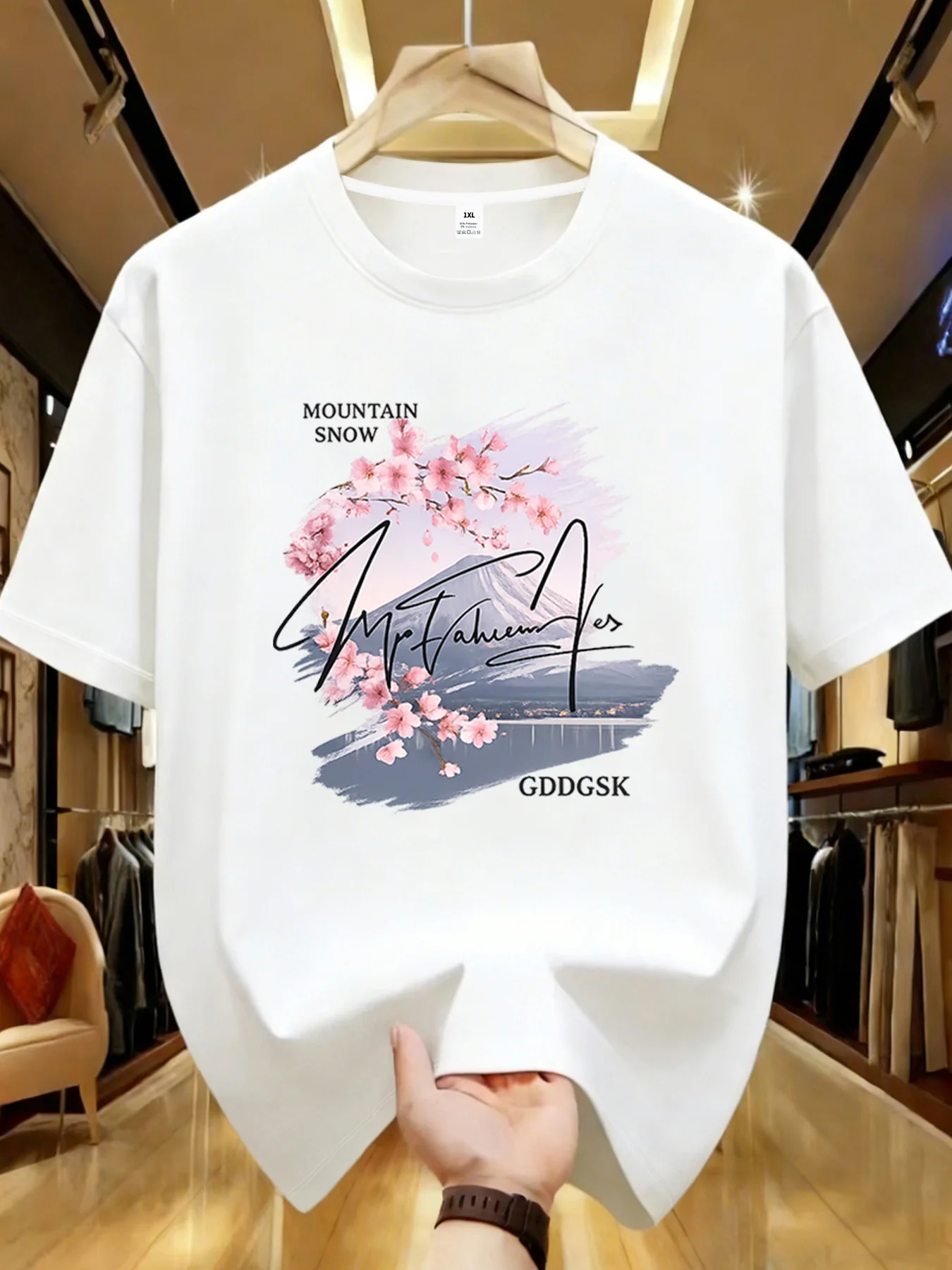 

【YJ00054】Cherry blossomsPlus size women's round neck short sleeve T-shirt with elastic half sleeves and trendy prints
