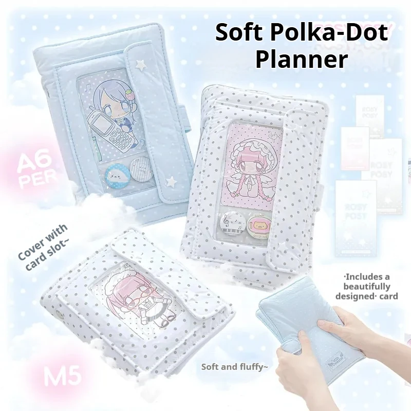 RosyPosy A6 Polka Dot M5 Binder Notebook Soft Cover Pocket Journal cute Aesthetic Diary Planner for Girls,School Office Supplies
