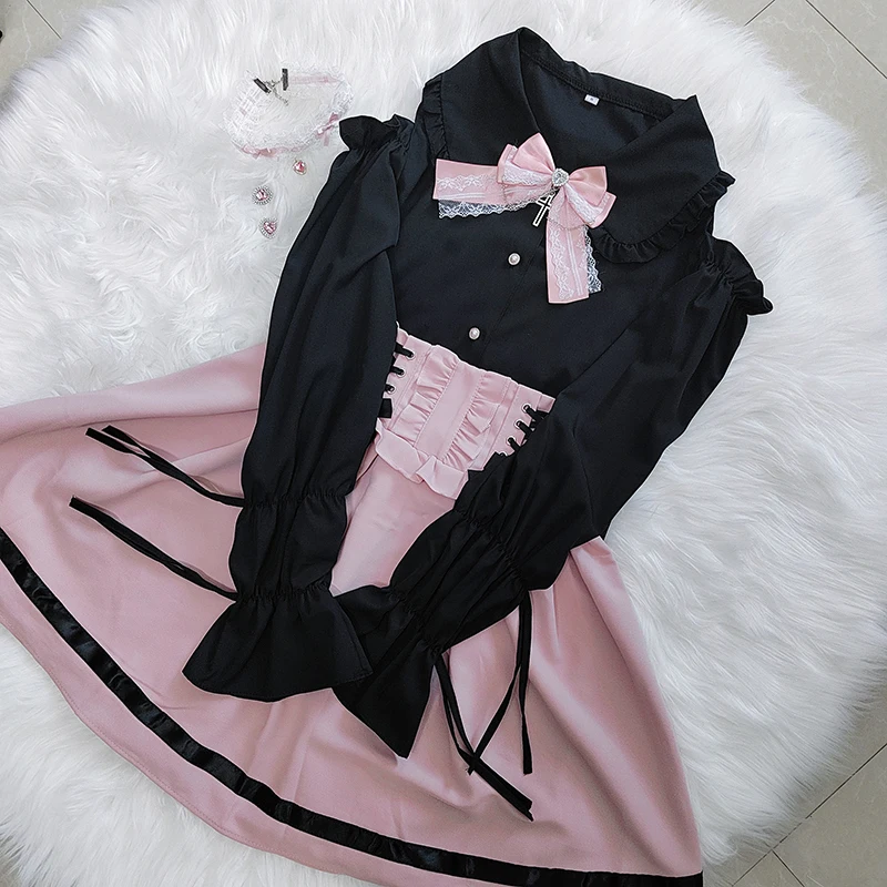 Kawaii Women Shirts Lolita Y2K Cute Japanese Style  Jirai Kei Blouse Elegant Long Sleeve Sweet Tops Casual Aesthetic Shirt 2024