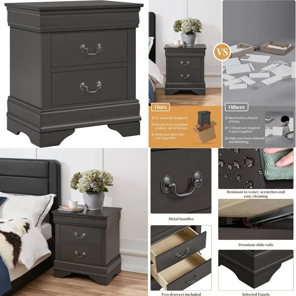 Yaheetech Fully-Assembled Nightstand with Drawers, Classic 2-Drawer Nightstand Large Bedside Table with Storage, Wooden Painted