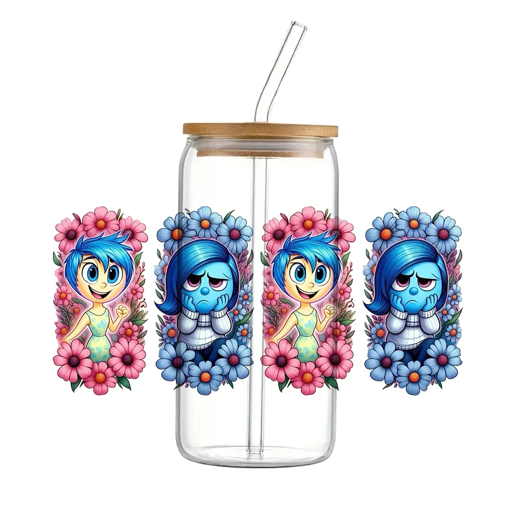 11x24cm Disney cartoon  Inside Out  For Libbey 16oz Can Glass 3D Waterproof UV DTF Coffee Can Wrap Libbey Glass Wrap