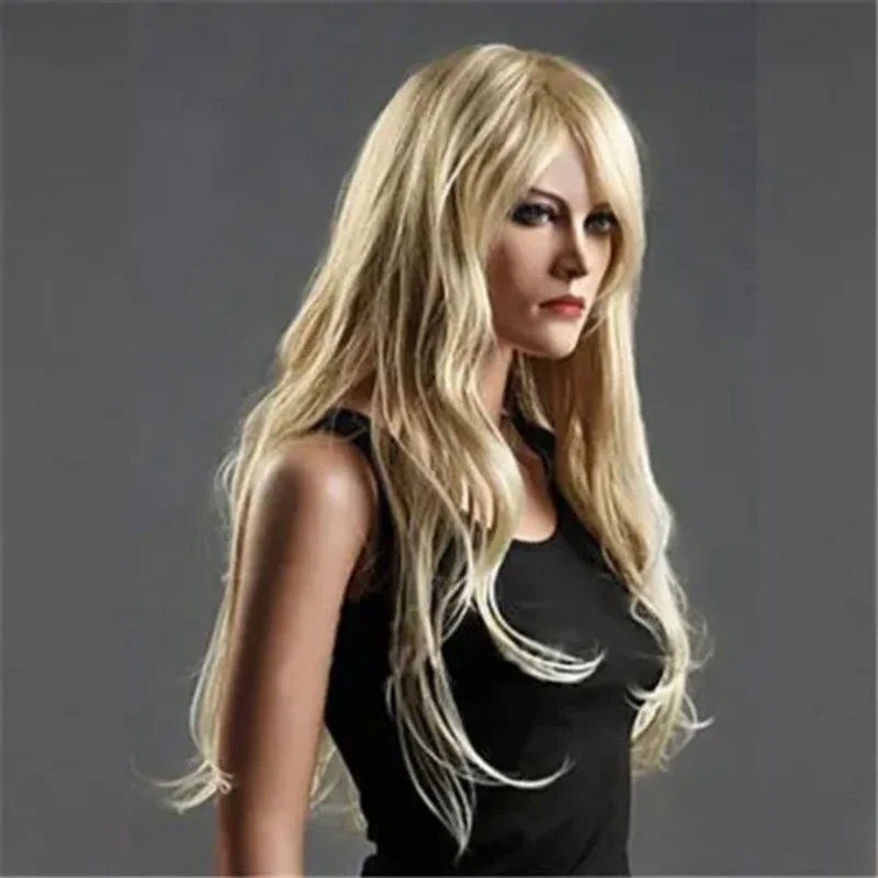 

LY&CS Cheap sale dancing party cosplays>>>Charming Women Long Blonde Curly Hair Ladies Cosplay Costume Synthetic Fu