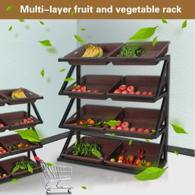 Supermarket Shelf Retail Shelves with Basket 5 Tier Grocery Store Fruit and Vegetables Display Stand