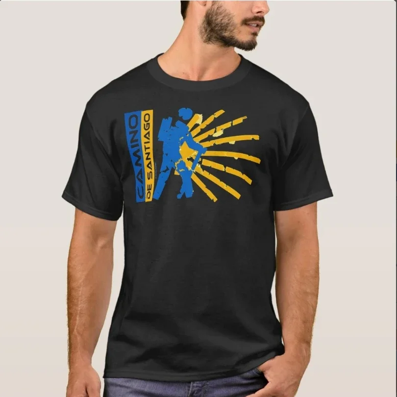 

Camino De Santiago. Way of St. James. Hiking Logo T-Shirt 100% Cotton O-Neck Summer Short Sleeve Casual Mens T-shirt Size S-3XL
