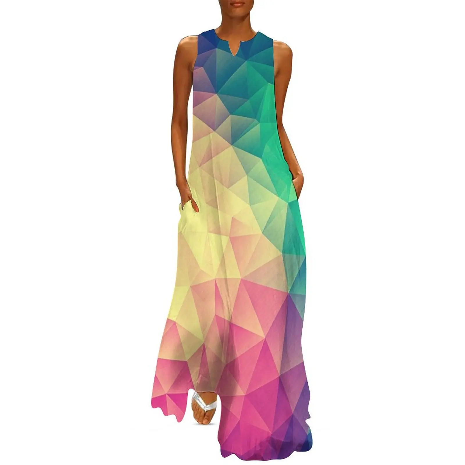 

Abstract Polygon Multi Color Cubism Low Poly Triangle Pride / LGBT Design Long Dress Evening gown Dress