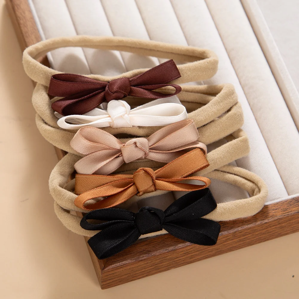 5Pcs/Set Baby Silk Bows Nylon Hairbands Princess Girls Headbands Ins Safety Infant Hair Accessories Handmade Photography Phops