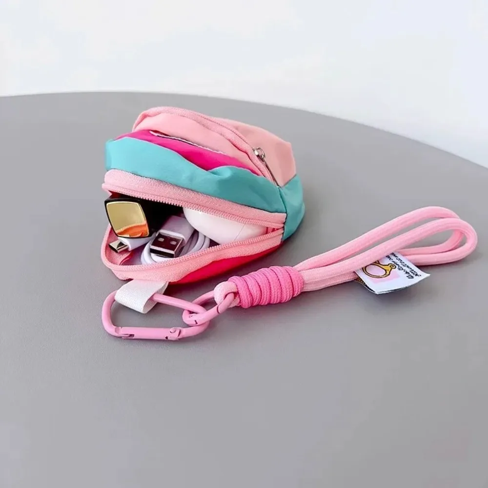 Creative Hanging Coin Purse Contrasting Color Short Wrist Strap Earphone Storage Bag Pendant Anti-theft Small Key Bag Girl