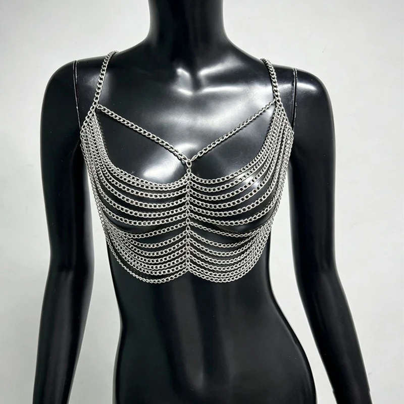 Damen Mehrlagige Ketten-BH-Körperkette Sexy Metall-Riemen Bustier Y2K Top Handgefertigt Nachtclub Party Festival Roupas+Feminina 2026 – Detail 5
