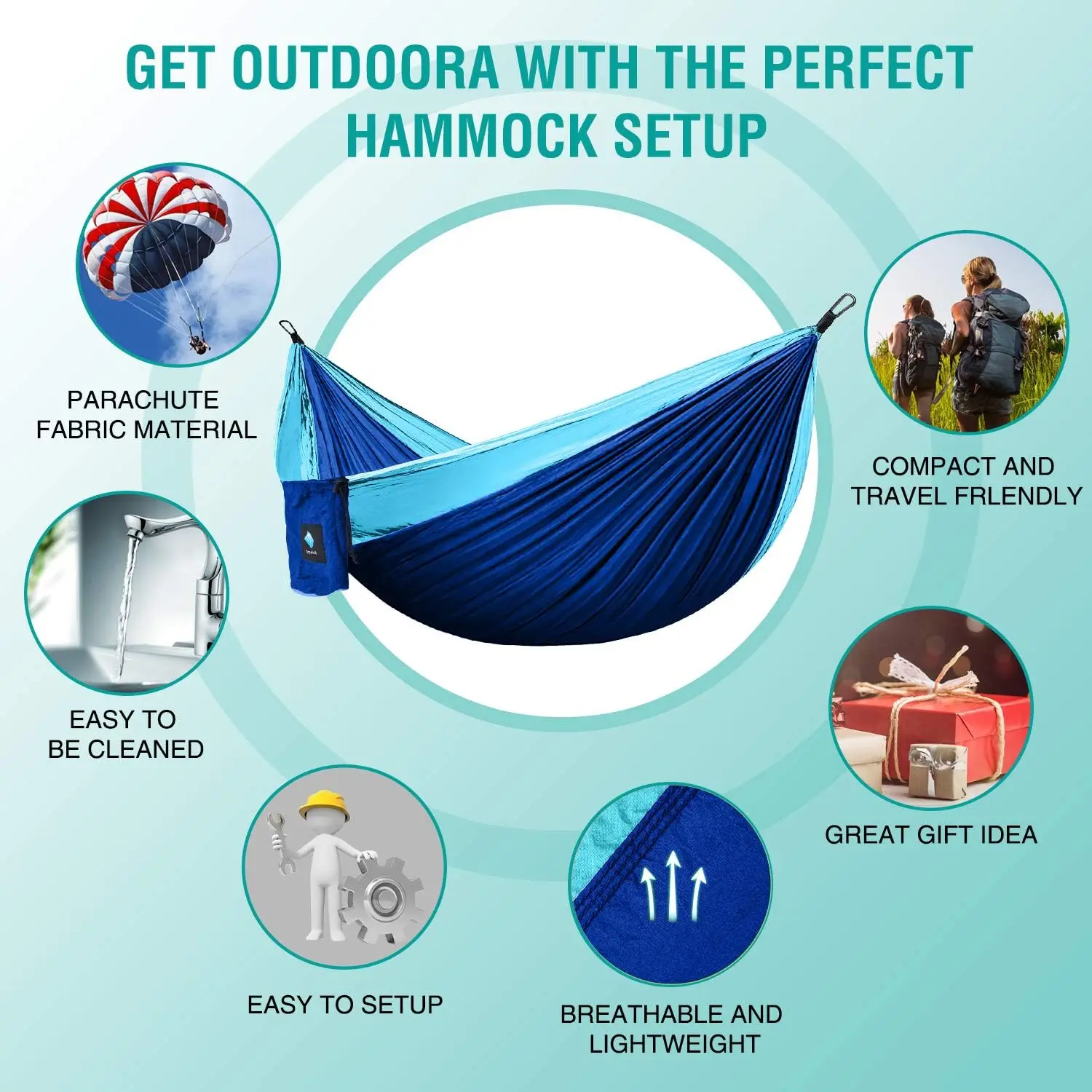 Camping Hammock Lightweight Essentials Portable Hammock with Tree Strap Outdoor Hiking Beach Backpacking Travel Camping Gear