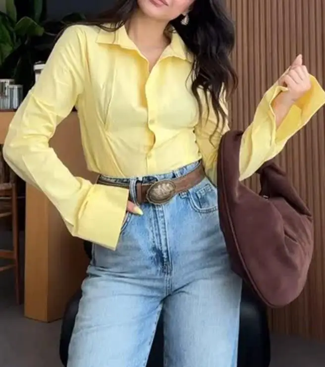 2025秋冬新作 レディースファッション エレガント 無地 ボタン 長袖シャツ トップス 女性服