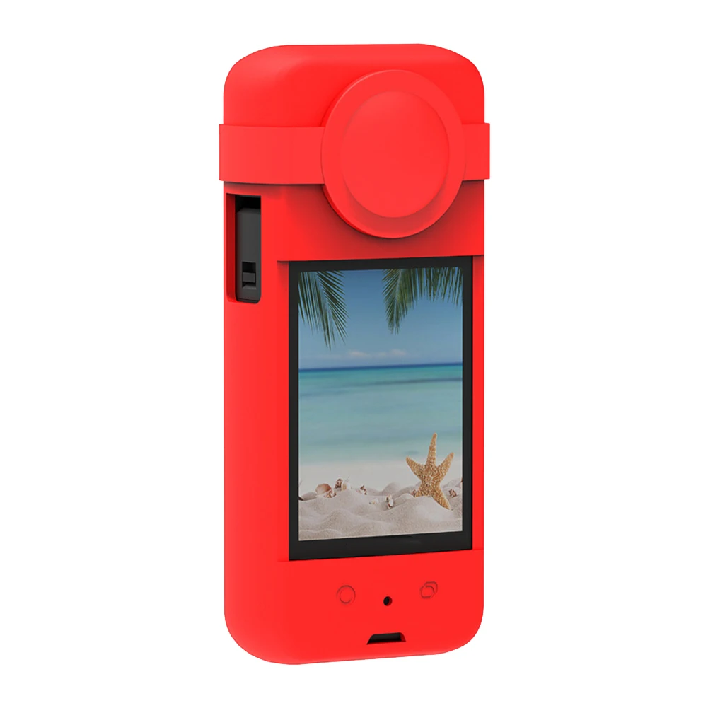 Silicone Case for Insta 360 X3 Panoramic Action Camera Dustproof Silicone Protective Case Anti-Drop Case(Red)