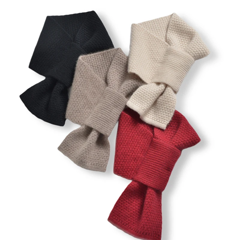 Autumn Winter Unisex Goat Cashmere Kkniited Scarf Short All Match Neck Protection Warm Thick Small Perforated Scarves Man /Women