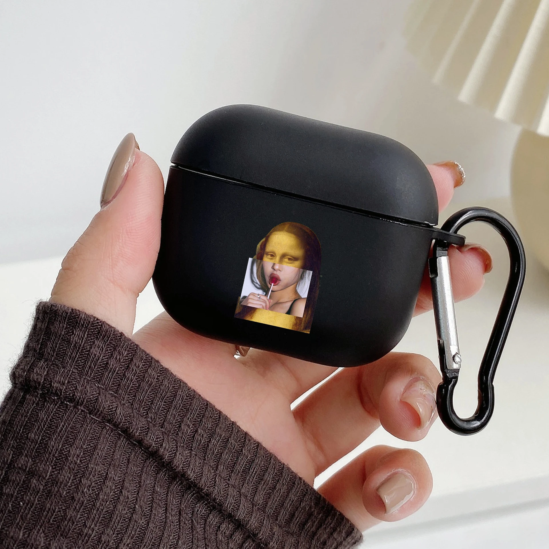 Earphone Case For Airpods 4 3 2 1 Pro3 Pro2 Shockproof With Keychain For Airpods 4 Black Cover Art Aesthetic David Mona Lisa