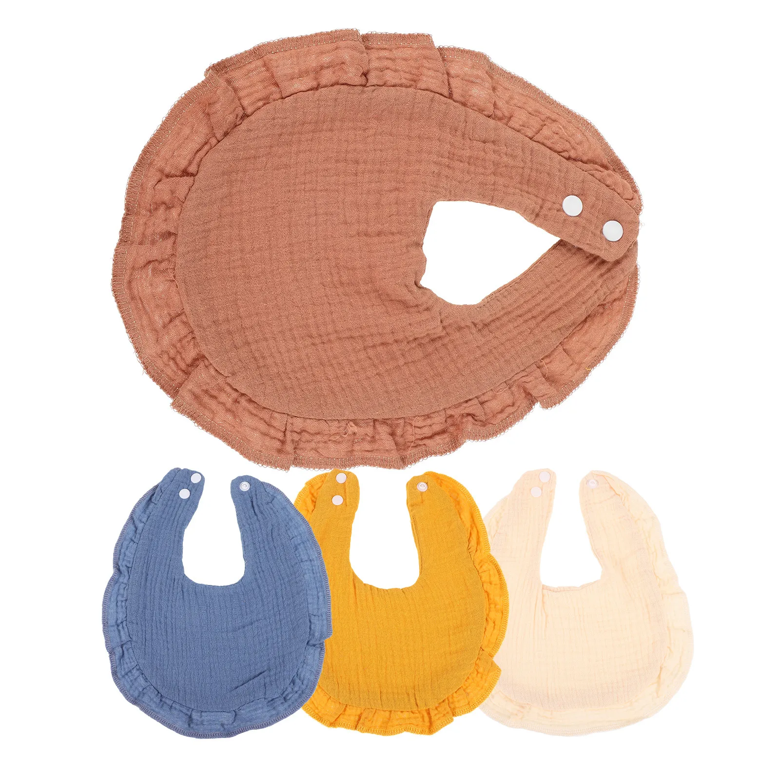 

4Pcs Baby Cotton Muslin Bibs Drool Bandana Feeding Teething Bibs Soft Ruffle Edges Unisex White Bib Baby Drool Collar