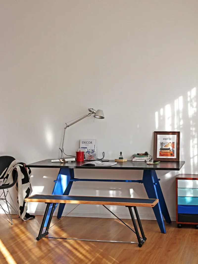 Bancada de trabalho simples e moderna de madeira maciça, mesa longa medieval para casa e sala de estar