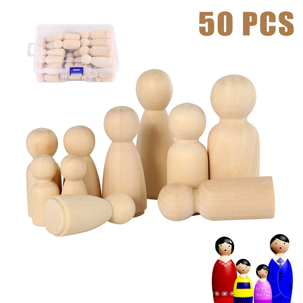 50 Pcs Unfinished Wooden Peg Doll for DIY Painting Natural Wood Doll Bodies Figures Decorative Peg People for Kids Arts Crafts