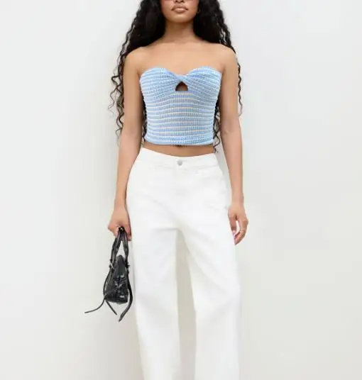 

Summer New Fashionable Sexy Elegant and Spicy Girl Color Blocked Twisted Hollow Design Sleeveless Knitted Strapless Vest