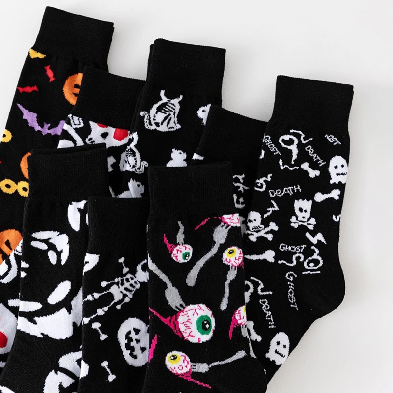 1/8 Paar Unisex-Halloween-bedruckte Mid-Tube-Socken, modischer Totenkopf-Kürbis, schweißabsorbierend, atmungsaktiv, für alle Jahreszeiten, Freizeitsocken – Detail 8