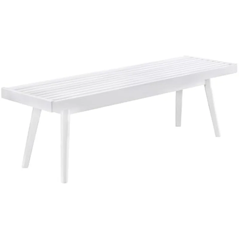 l Furniture Larwich Banco de ripas de madeira maciça, 56,30 polegadas de comprimento, branco