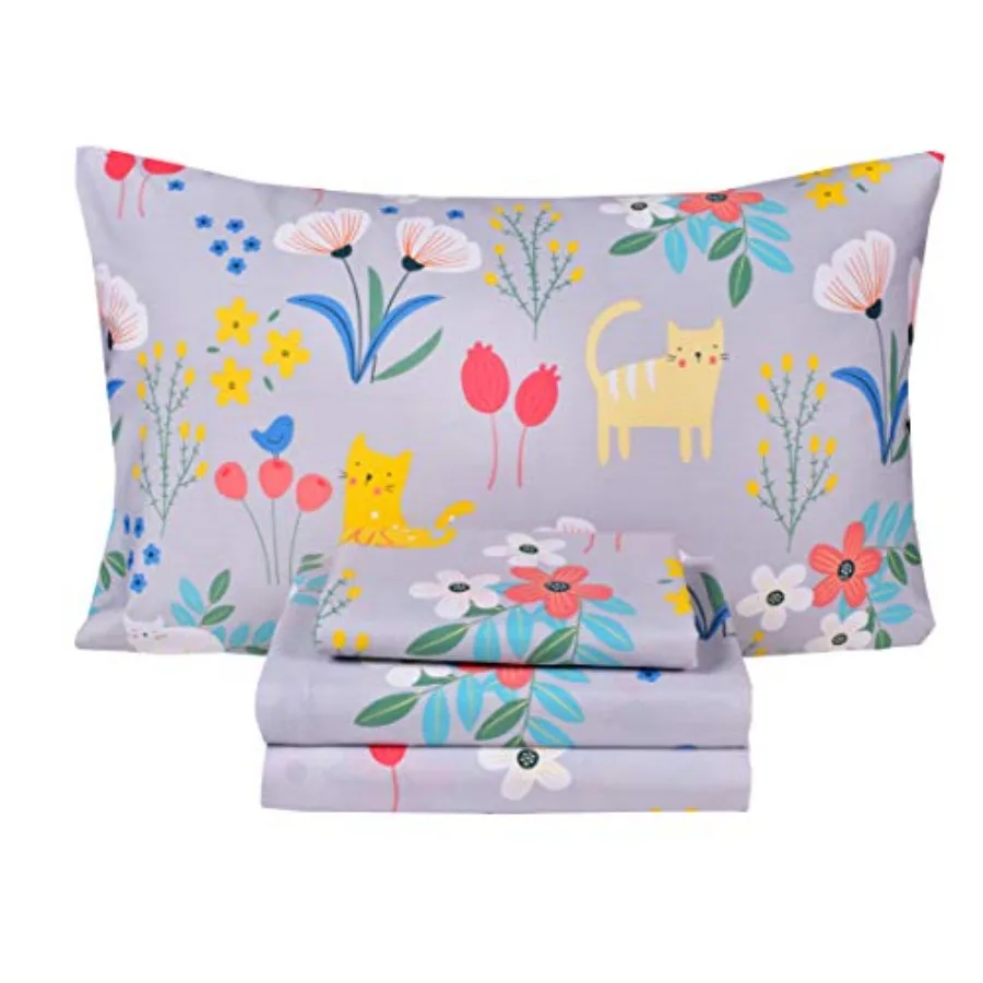 

Kitty s Girls Teen Girls 100% Cotton Bed Sheet Set Flat Sheet and Fitted Sheet and Pillowcase Bedding Set