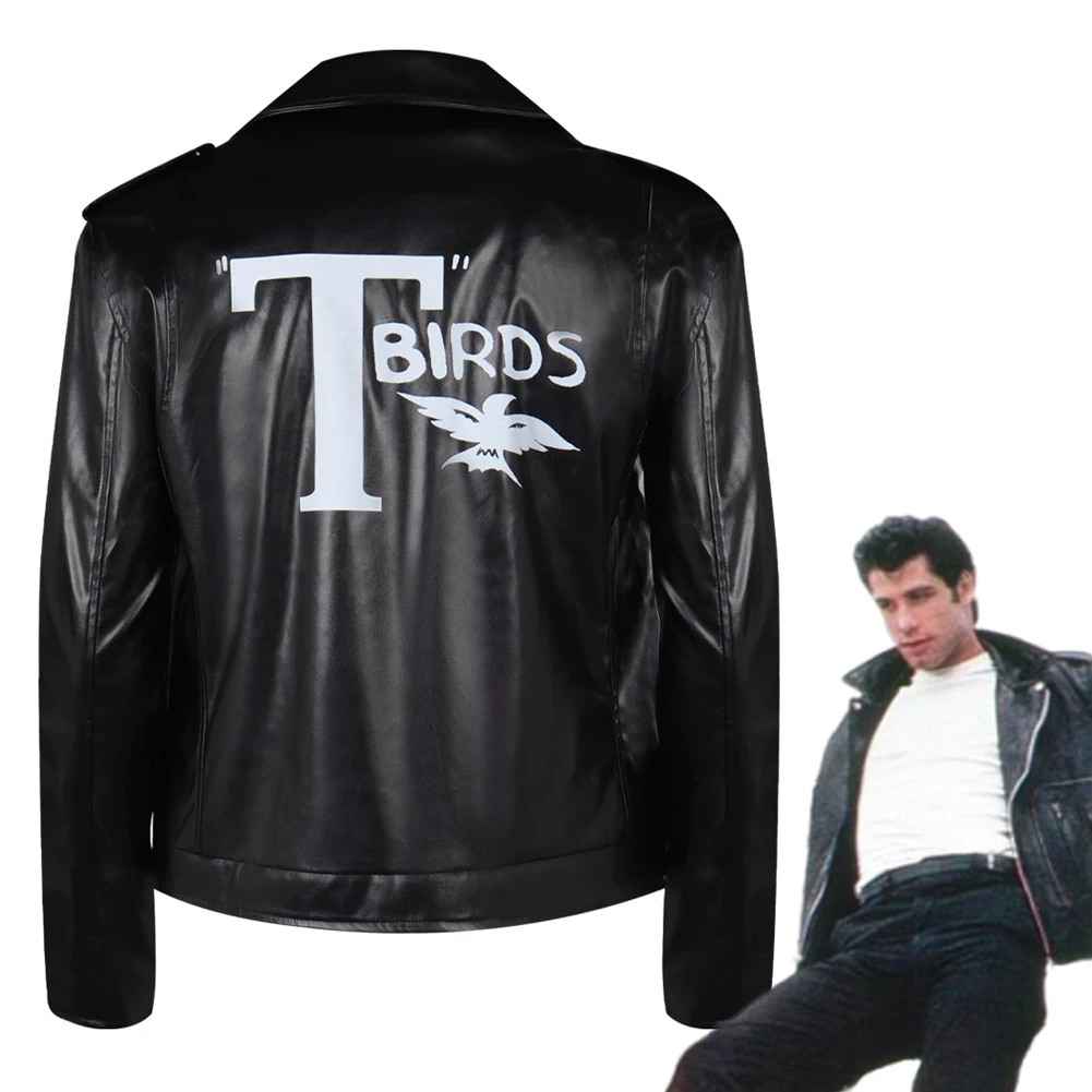 Danny Coat Cosplay TV Grease Pink Ladies Men Costume Black T-birds Leather Jacket Casual Streetcoat Halloween Party Role Suits