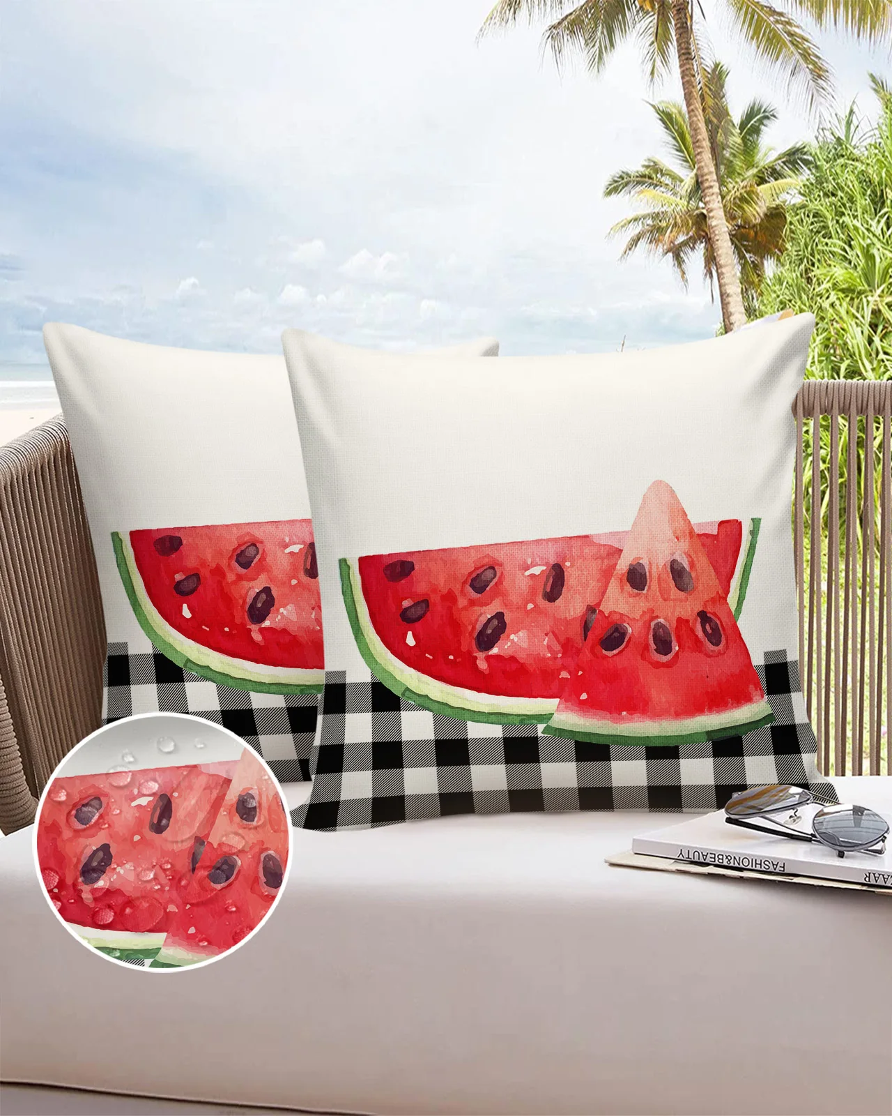 Fruit Watermelon Black White Plaid Waterproof Pillow Case Cushion Cover Home Wedding Decoration Sofa Bed Car Pillowcase