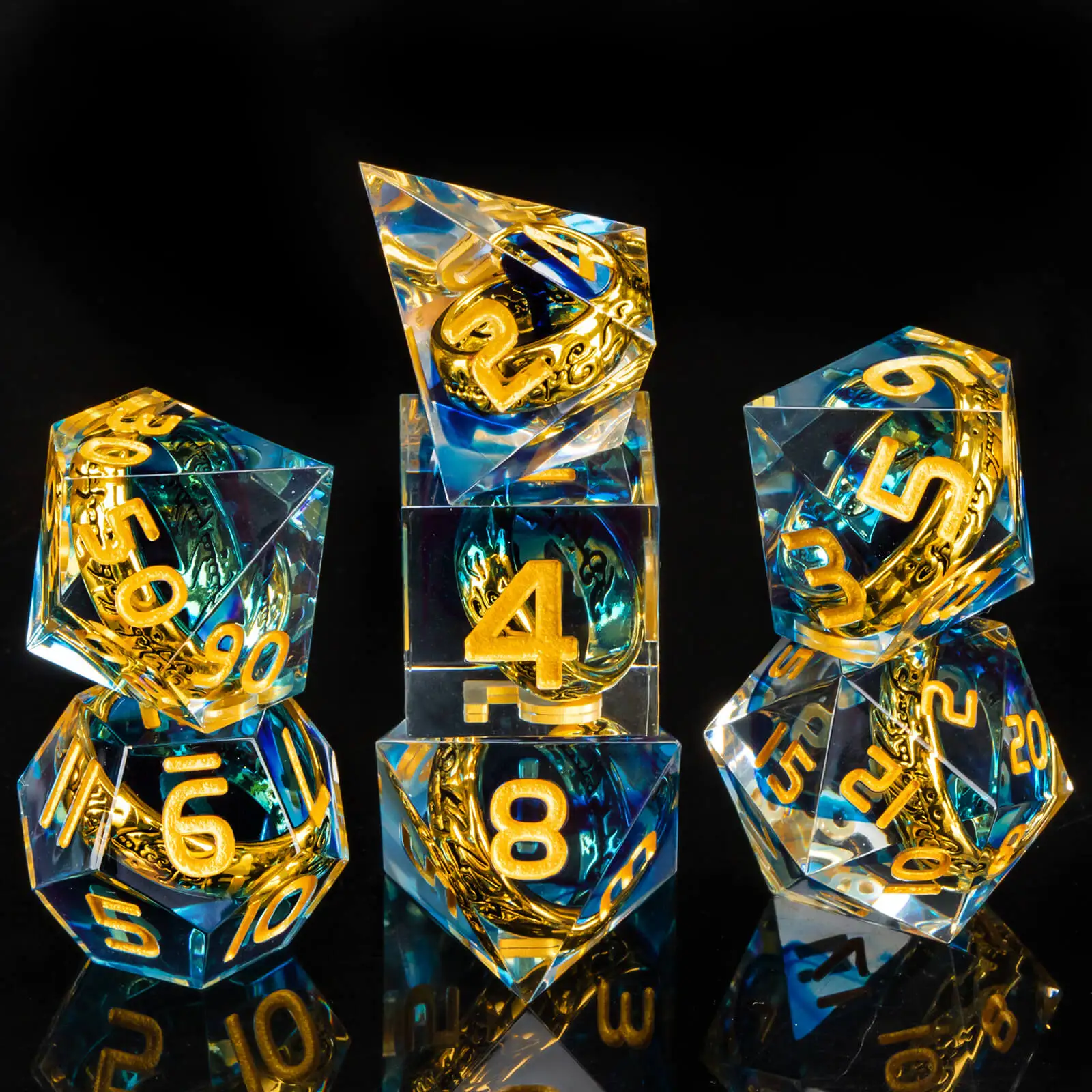 مجموعة نرد حلقة DND نرد راتينج ذو حافة حادة، نرد حلقة ذهبية لنرد سيد الحلقة D&D RPG للزنزانات والتنينات #4