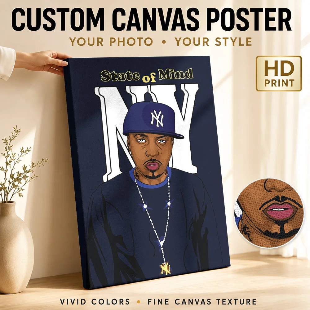 Nas State Of Mind NY Framed Canvas Print Poster Customized Modern Aesthetic Wall Art for Bedroom Decor Ready to Hang Home Gift