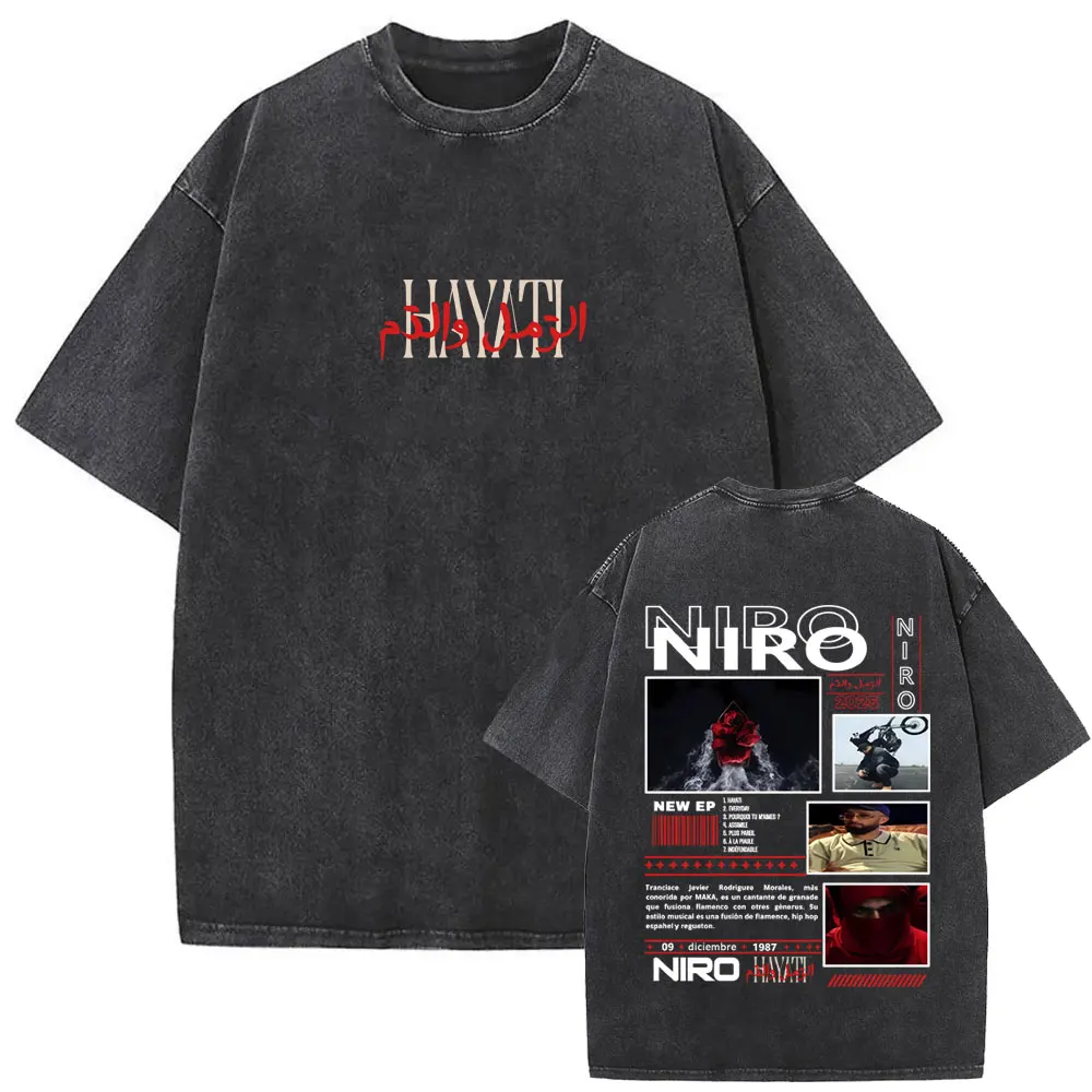 

Famous Rapper Niro Hayati Album 2025 Washed Vintage T-shirt Men Women Hip Hop Fashion Pop Music Short Sleeve T-shirts Streetwear