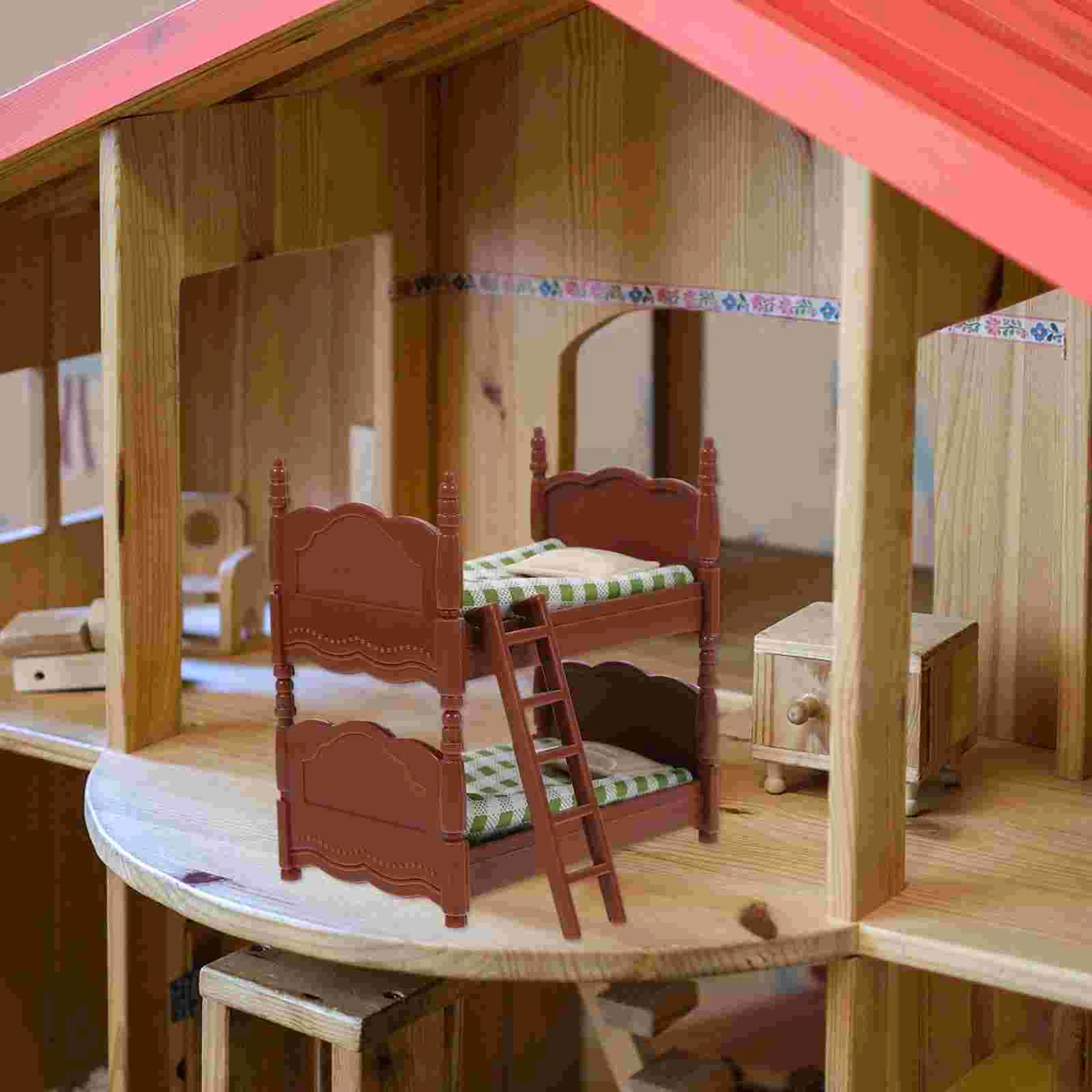Mini Bunk Bed Children's Toys Room House Bedroom Miniature Furniture Ornament Air Twin